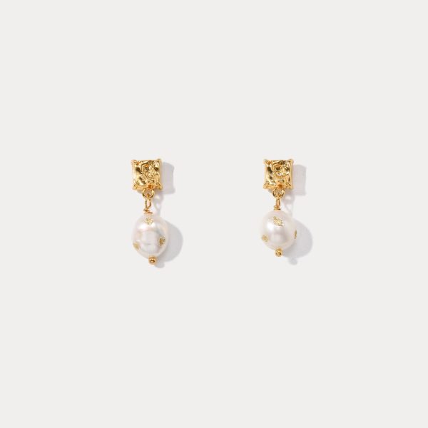 Baroque Gold Foil Pearl Stud Earrings Sale