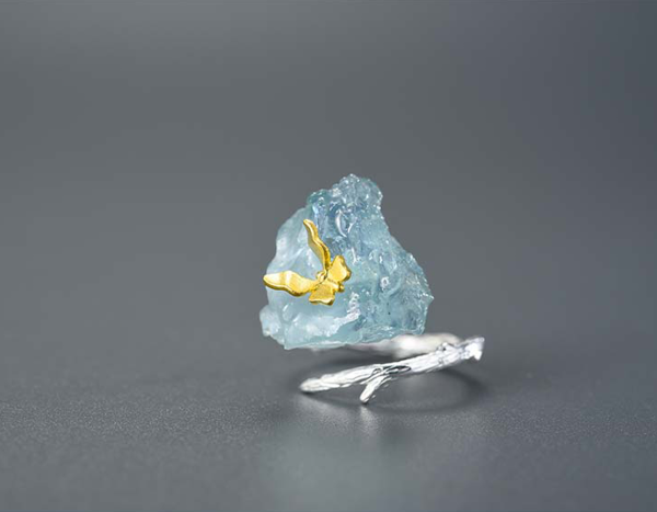 Aquamarine Butterfly Ring For Discount