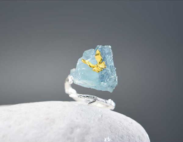 Aquamarine Butterfly Ring For Discount