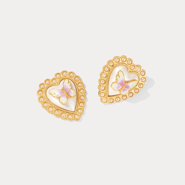 Butterfly Heart Stud Earrings For Cheap