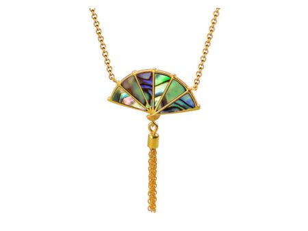 Mother of Pearl Oriental Fan Necklace For Discount