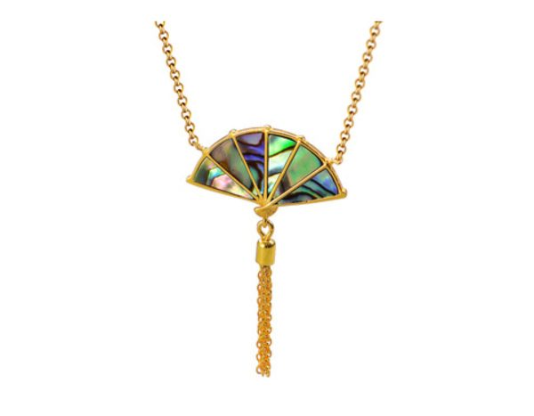 Mother of Pearl Oriental Fan Necklace For Discount