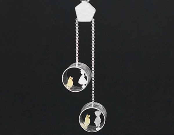 Boy and Girl Meets Cat Pendant II on Sale