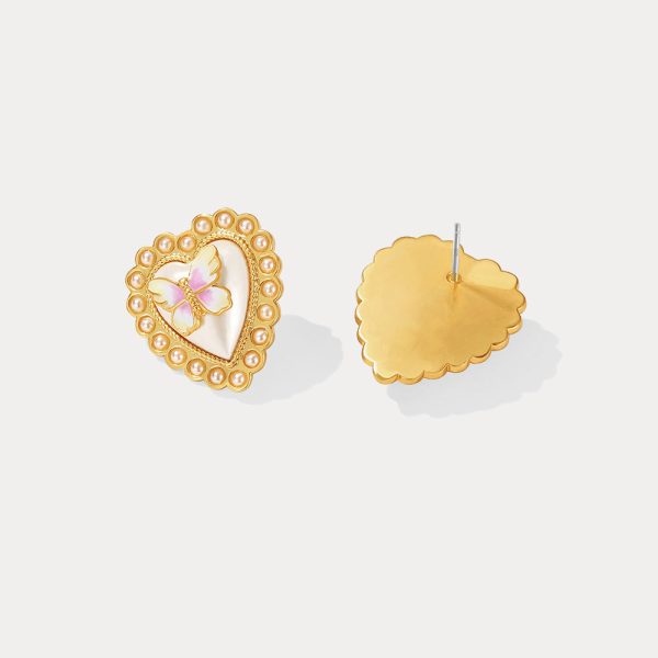 Butterfly Heart Stud Earrings For Cheap