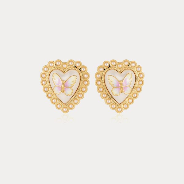 Butterfly Heart Stud Earrings For Cheap