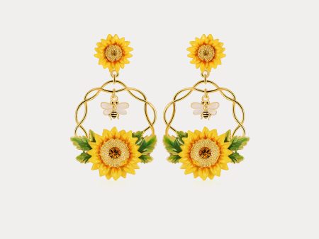 Bee Dangle Sunflower Earrings on Sale