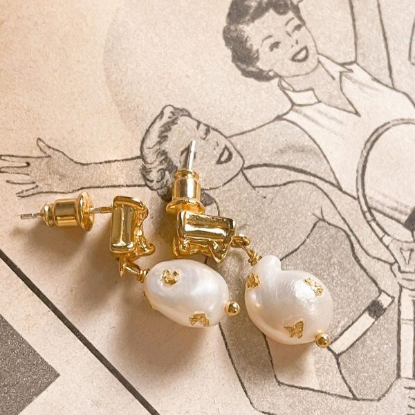 Baroque Gold Foil Pearl Stud Earrings Sale