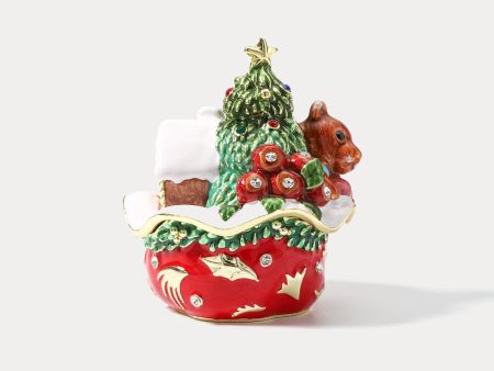 Fluffy Bear Under Christmas Tree Jeweled Trinket Box Online Hot Sale