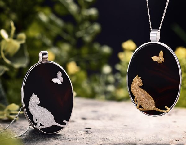 Butterfly & Cat Pendant Online now