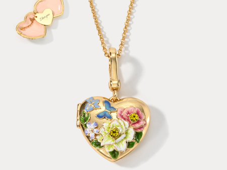 Flower Heart Shaped Locket Necklace on Sale