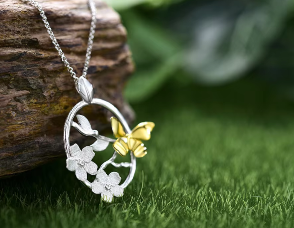 Butterfly Garden Flower Pendant For Sale