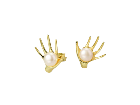 Pearls in Hands Stud Earrings For Discount