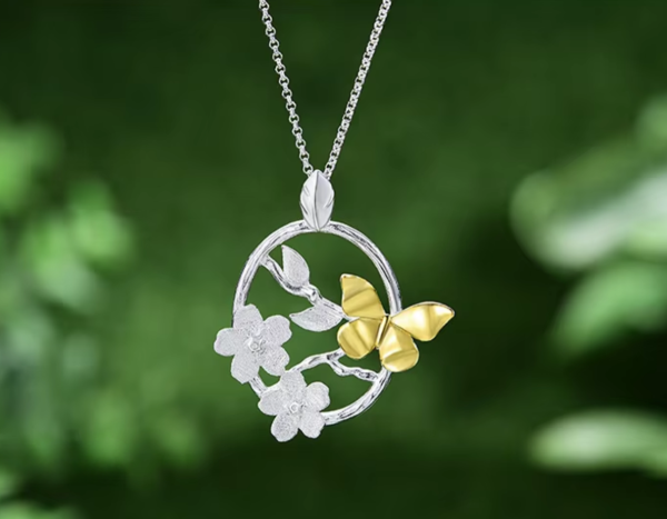 Butterfly Garden Flower Pendant For Sale