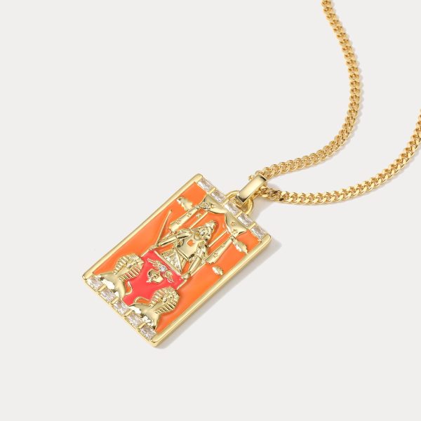 The Chariot Tarot Card Necklace Hot on Sale