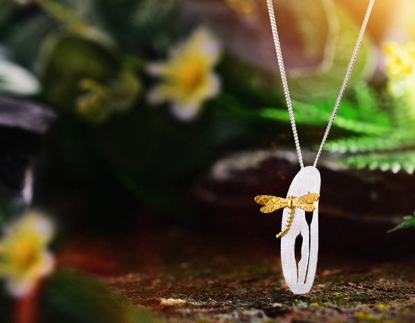 Dragonfly Upon Grass Flower Pendant Online now