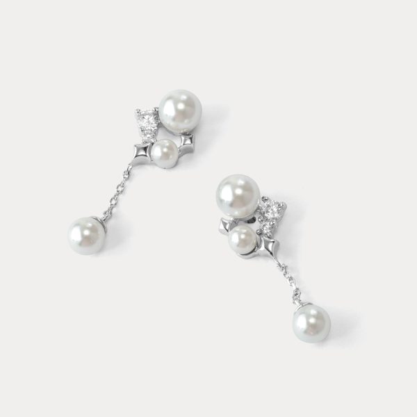 Silver Star Pearl Earrings on Sale