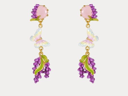 Lavender Butterfly Earrings with Pink Crystal For Sale