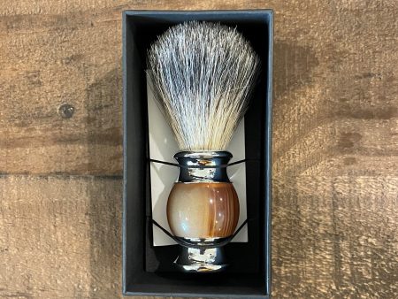 Qshave Badger Hair Shaving Brush - Polished Light Wood Grain with Chrome Bands Online Hot Sale