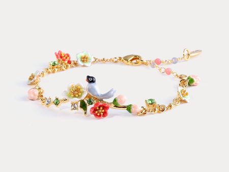 Red-billed Blue Magpie Flower Bracelet on Sale