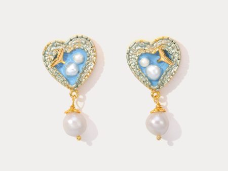 Mermaid Tail Heart Earrings with Pearl Supply