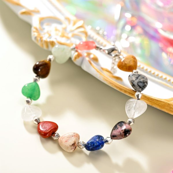 Natural Stone Heart Beaded Bracelet on Sale