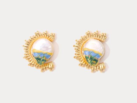 Sun Pearl Oil Painting Earrings Online Sale