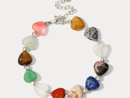 Natural Stone Heart Beaded Bracelet on Sale