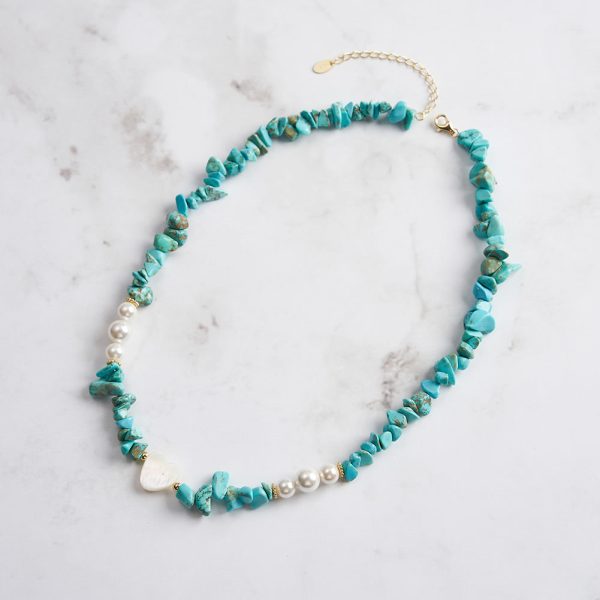 Turquoise Pearl Heart Charm Necklace Online