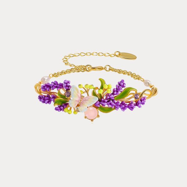 Lavender Butterfly Bracelet with Pink Crystal Discount