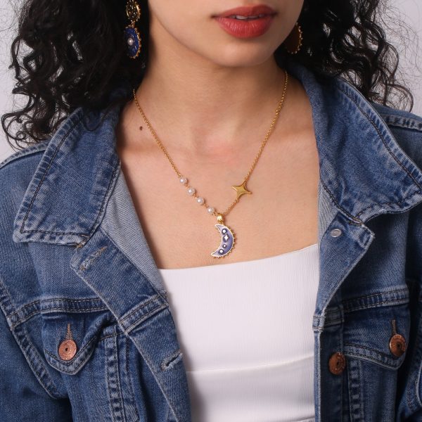 Blue Crescent Moon Necklace Discount