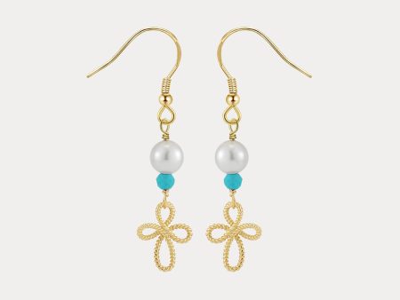 Pearl Turquoise Flower Drop Earrings Online