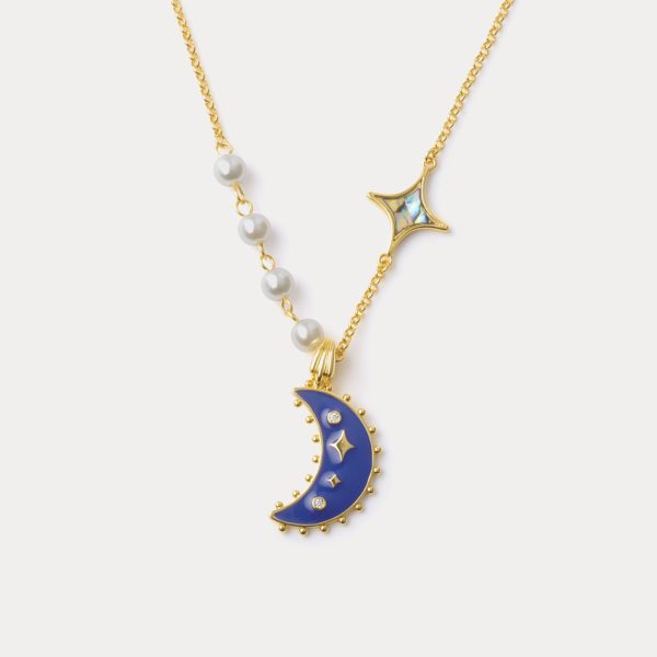 Blue Crescent Moon Necklace Discount