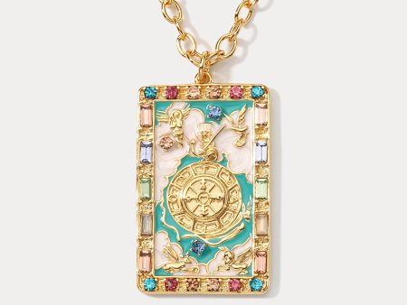 Wheel of Fortune Tarot Card Necklace For Sale