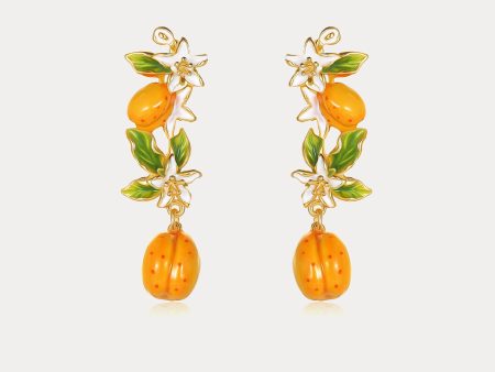 Golden Plum Blossom Dangling Earrings For Sale