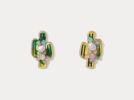 Cactus Stud Earrings with Pearl Discount